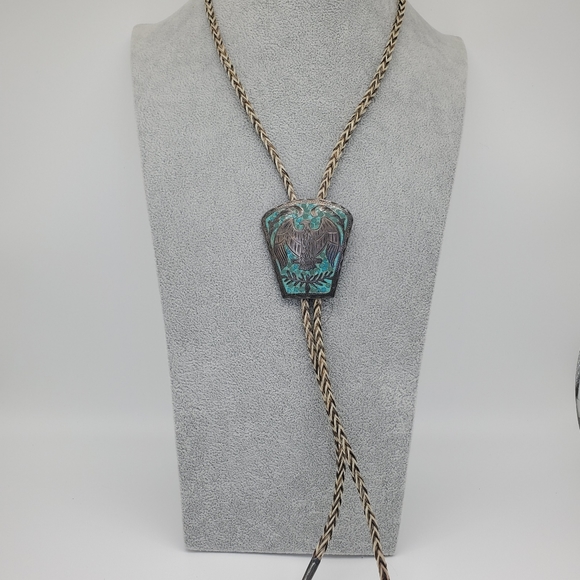 Rare Antique all natural Roysten/Cerrillios Turquoise Sterling Necklace. - Picture 4 of 15